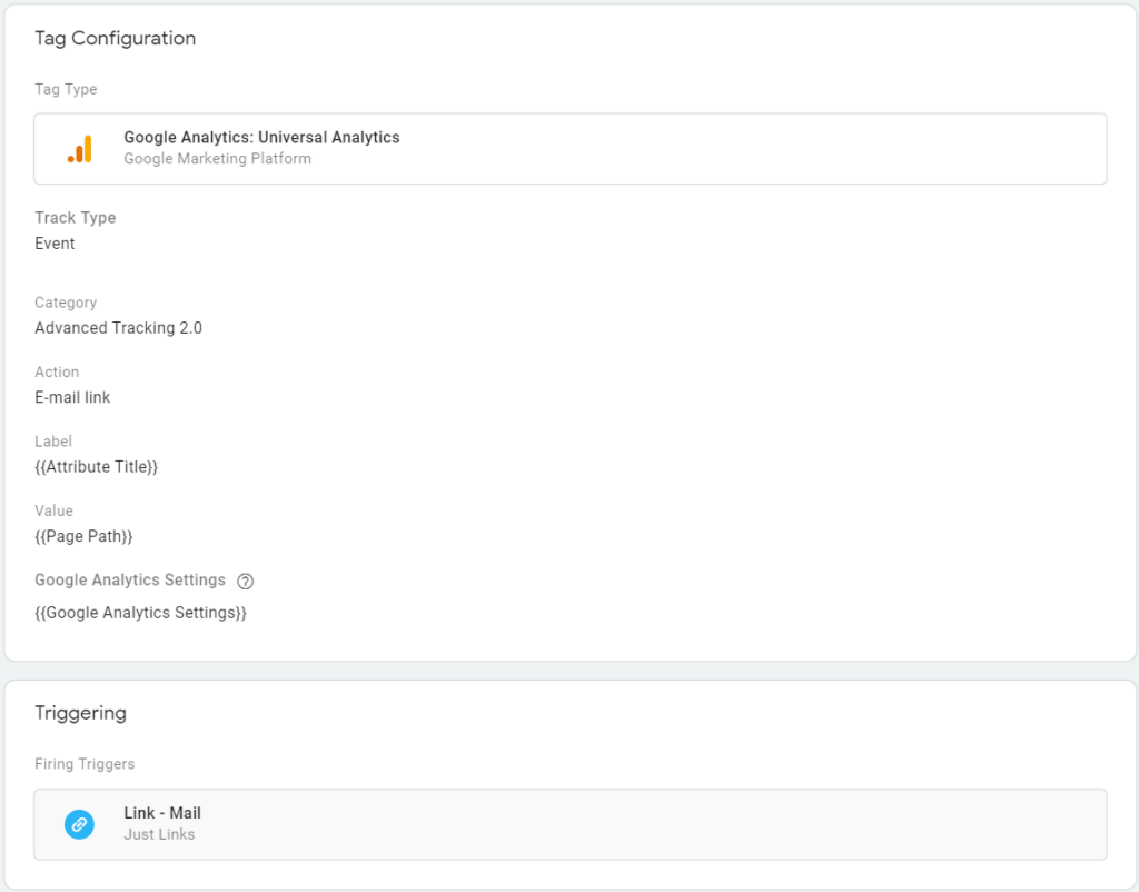 Advanced Analytics Tracking 2.0 Tag Manager Event E-mail link click