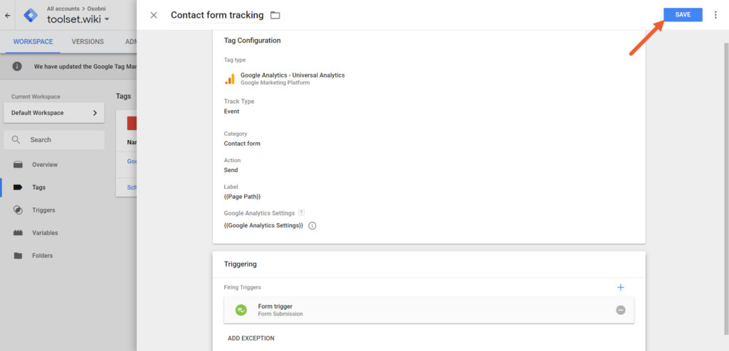 contact form tracking tag in google tag manager