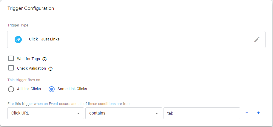 Phone URL trigger setting in Google Tag Manager