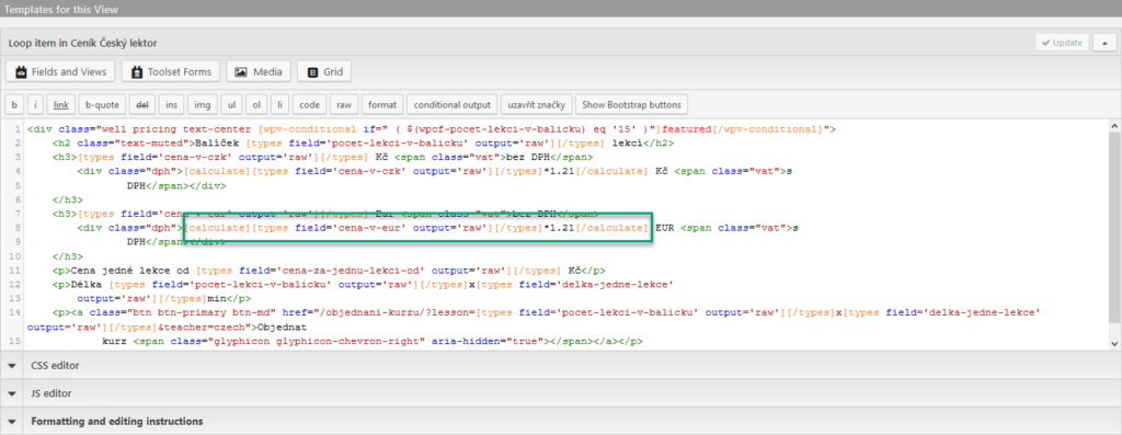 calculate view custom fields