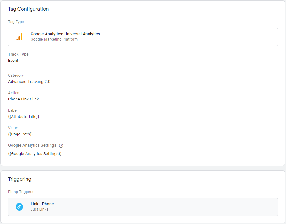Phone link click tracking event tag in Google Tag Manager