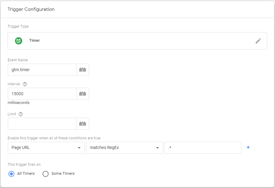 Timer Trigger Configuration in Tag Manager